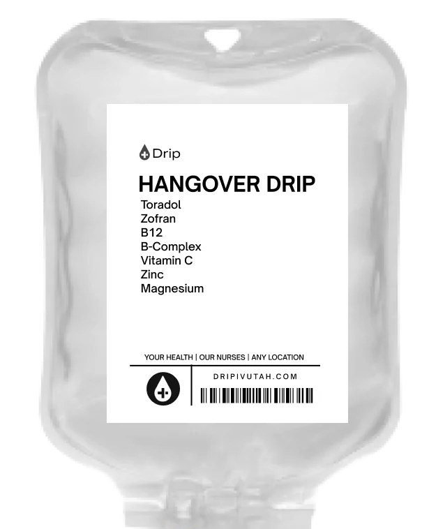 IV bag with list of ingredients for the hangover iv